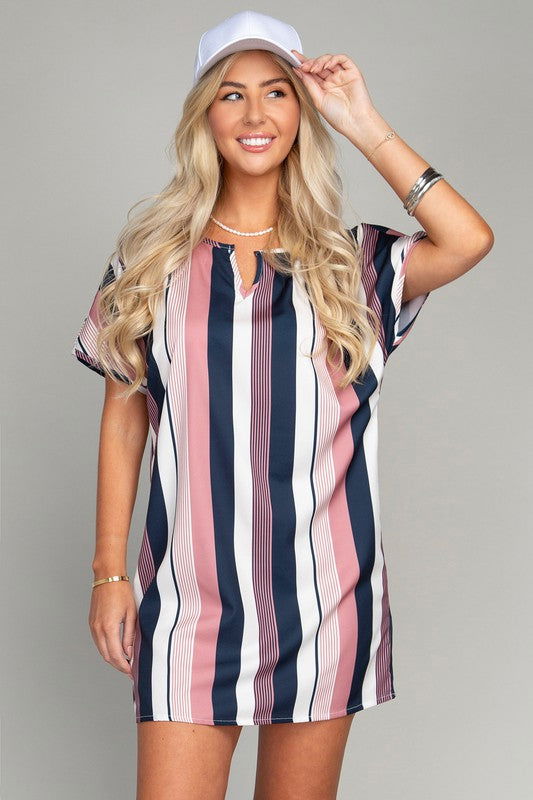 Multi striped print Tunic Dress us.meeeshop - 