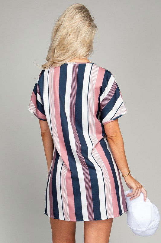 Multi striped print Tunic Dress us.meeeshop - 