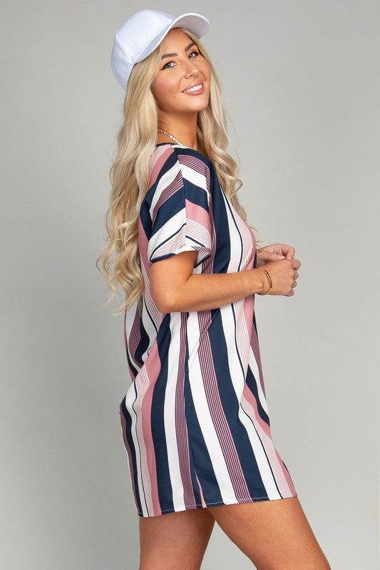 Multi striped print Tunic Dress - us.meeeshop