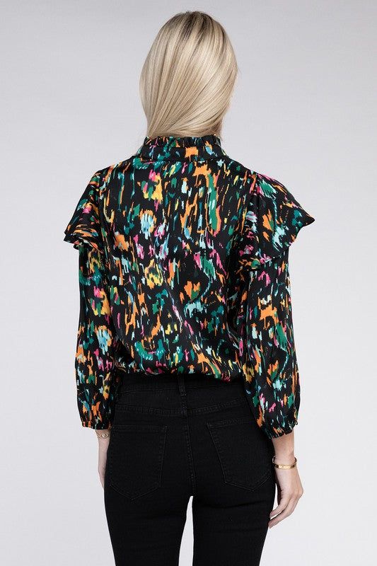 Multicolor Print Ruffle Blouse us.meeeshop - 