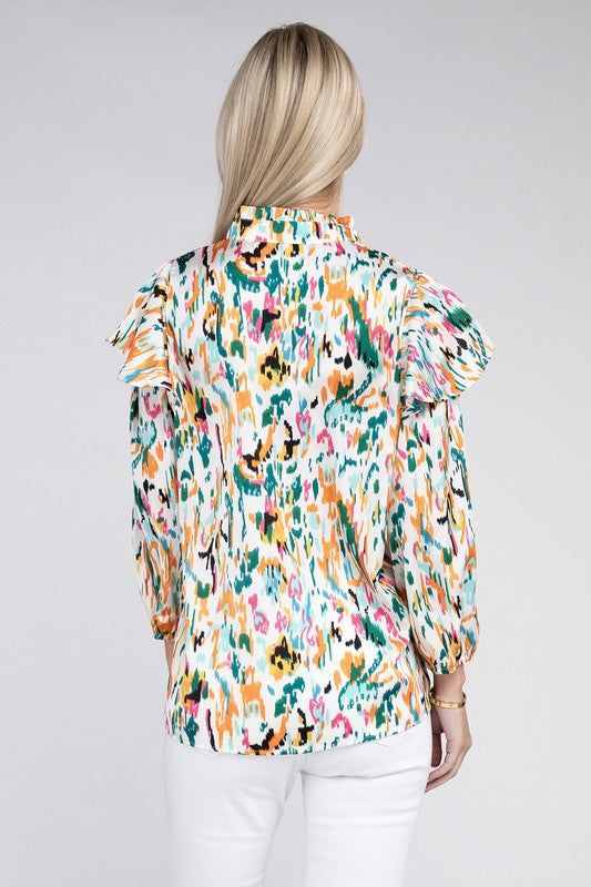 Multicolor Print Ruffle Blouse us.meeeshop - 