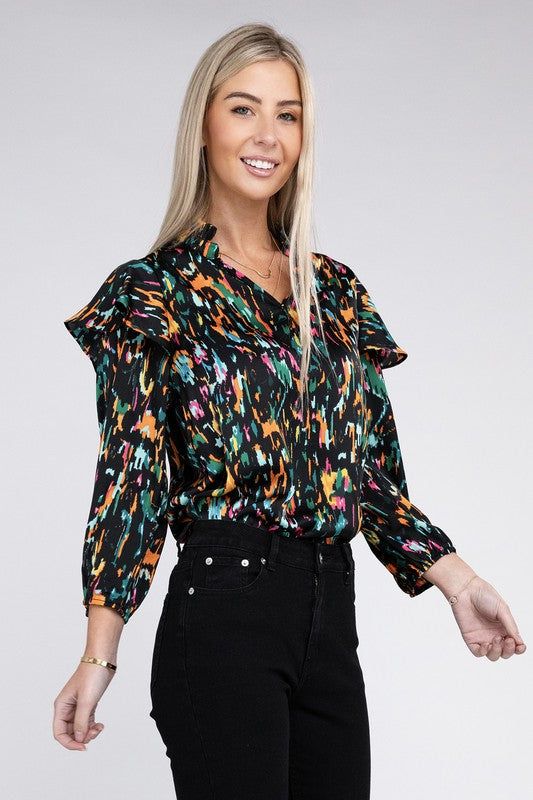 Multicolor Print Ruffle Blouse us.meeeshop - 