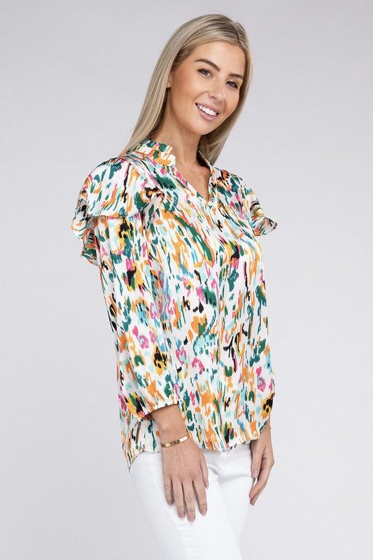 Multicolor Print Ruffle Blouse us.meeeshop - 