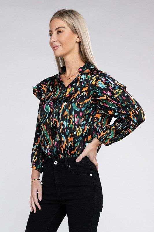 Multicolor Print Ruffle Blouse us.meeeshop - 