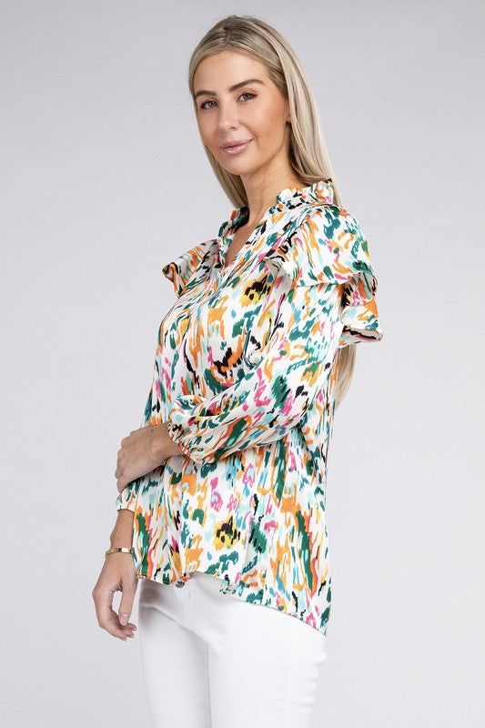 Multicolor Print Ruffle Blouse us.meeeshop - 