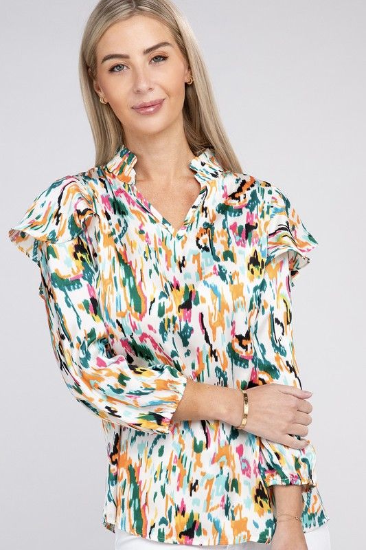 Multicolor Print Ruffle Blouse us.meeeshop - 