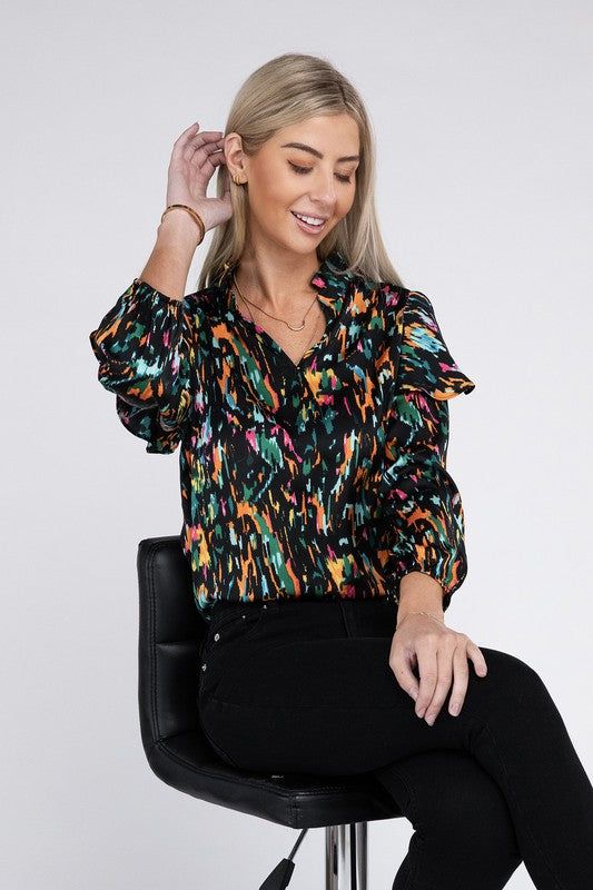 Multicolor Print Ruffle Blouse us.meeeshop - 