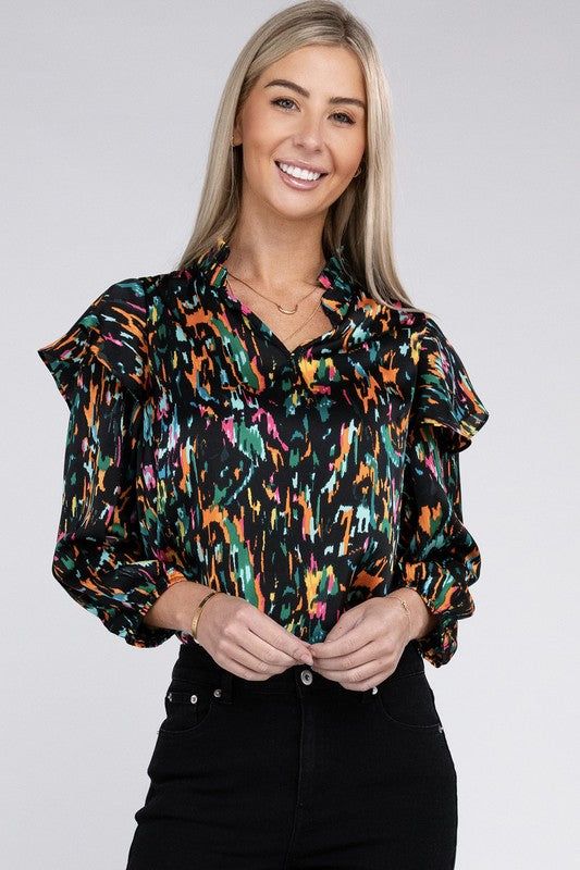 Multicolor Print Ruffle Blouse us.meeeshop - Shirts & Tops