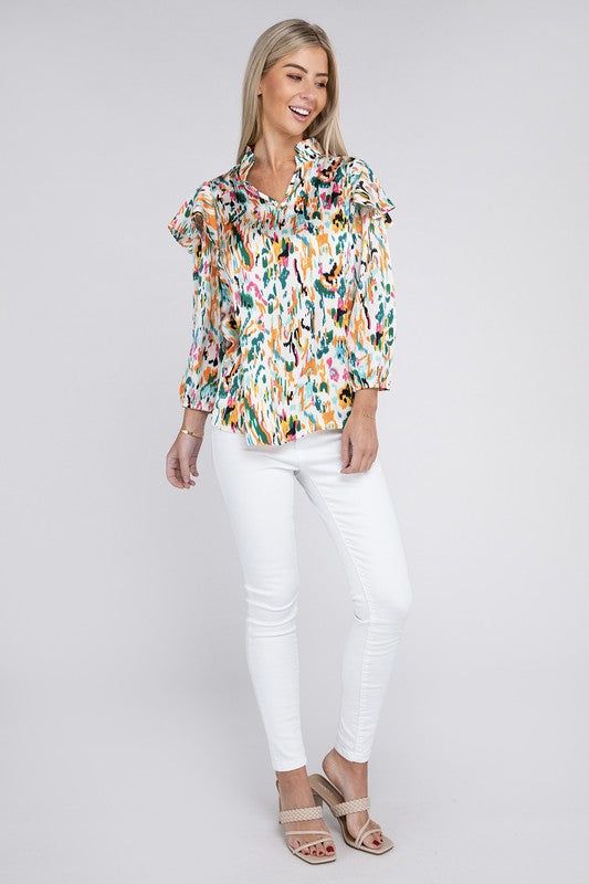 Multicolor Print Ruffle Blouse us.meeeshop - 