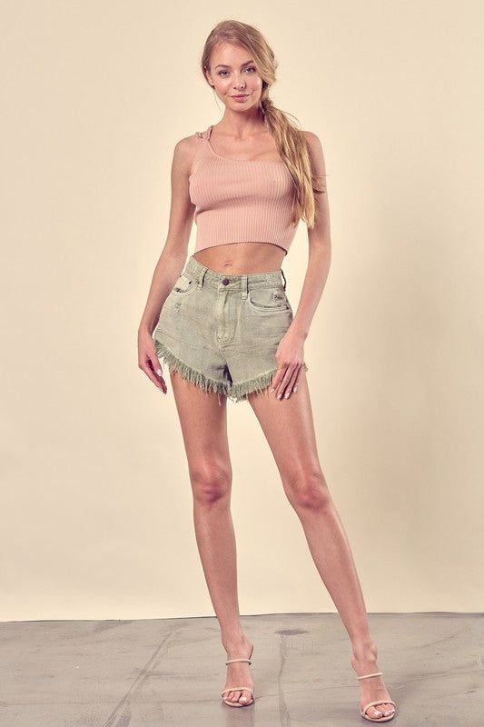 Mustard Seed Distressed Frayed Hem Denim Shorts us.meeeshop - 