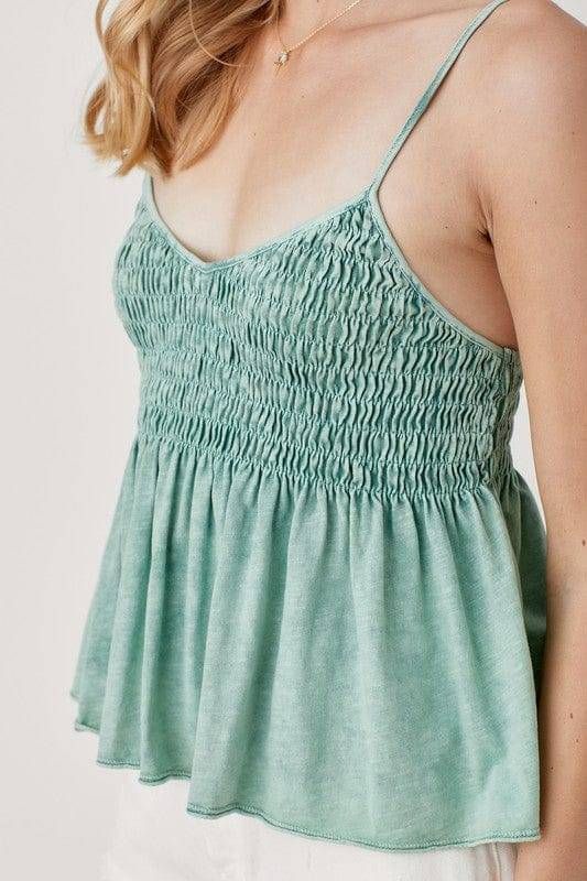 Mustard Seed Smocked Flare Bottom Knit Cami Top us.meeeshop - 