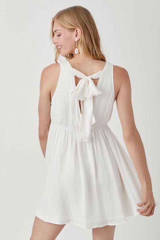 Mustard Seed V Neck Smock Sleeveless Dress in White us.meeeshop - 