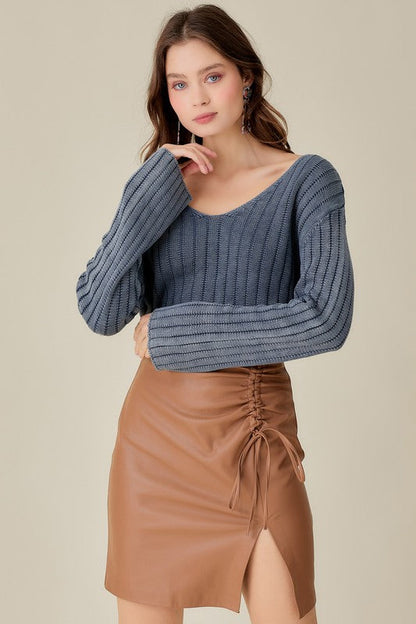 Mustard Seed | V Neck Washed Crop Sweater | us.meeeshop