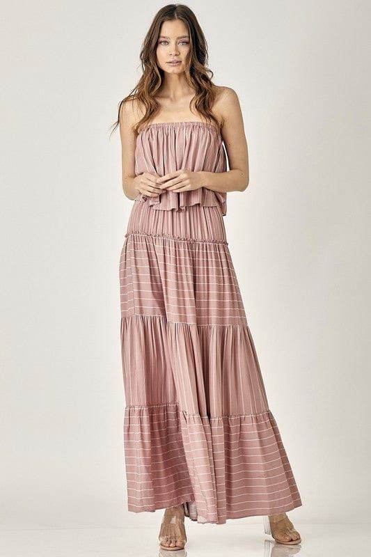 Mustard Seed Pin Stripe Print Tube Maxi Dress - us.meeeshop