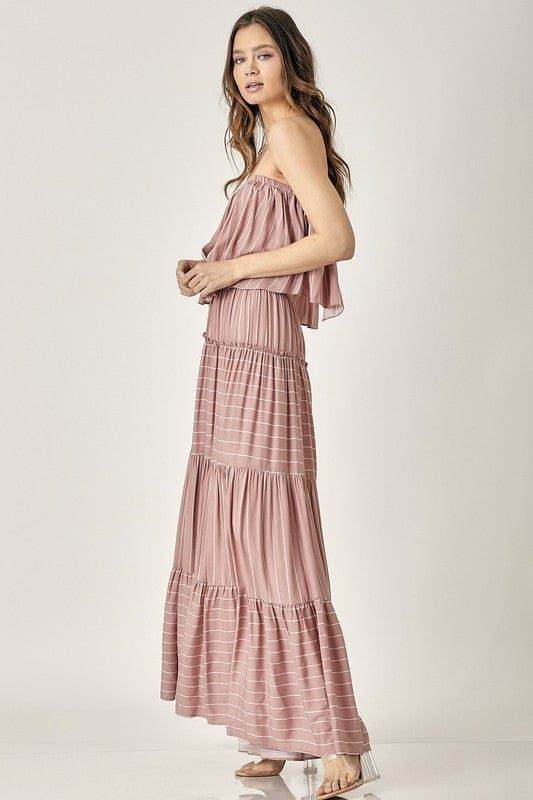 Mustard Seed Pin Stripe Print Tube Maxi Dress - us.meeeshop