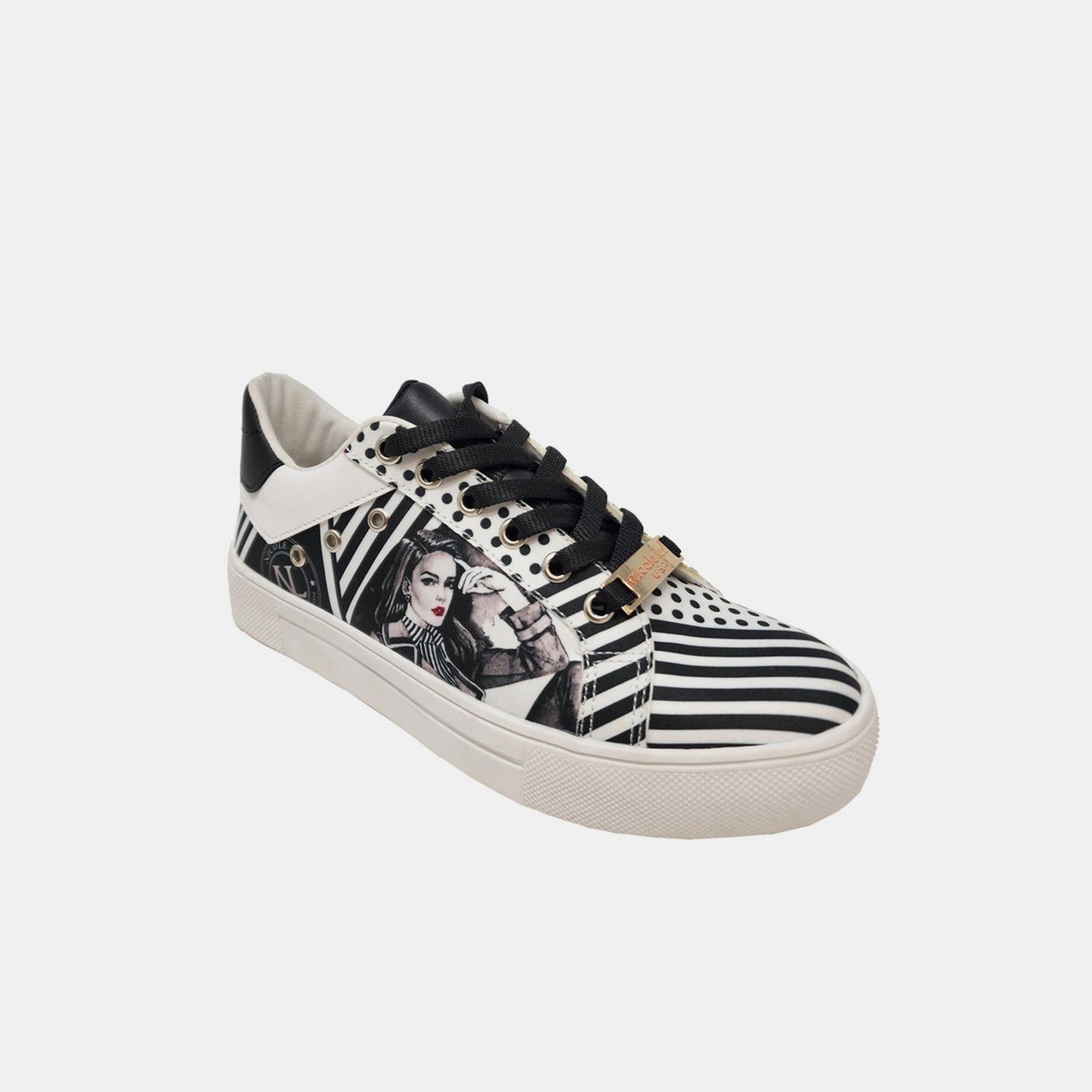 Nicole Lee USA Printed Vegan Leather Lace Up Sneaker In Black us.meeeshop - Shoes