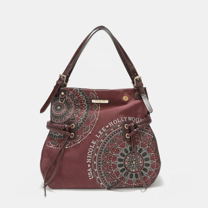 Nicole Lee USA Side Braided Tassel Inlaid Rhinestone Embroidery Hobo Bag us.meeeshop - 