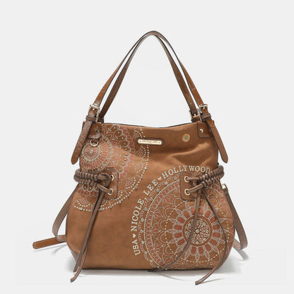 Nicole Lee USA Side Braided Tassel Inlaid Rhinestone Embroidery Hobo Bag us.meeeshop - 