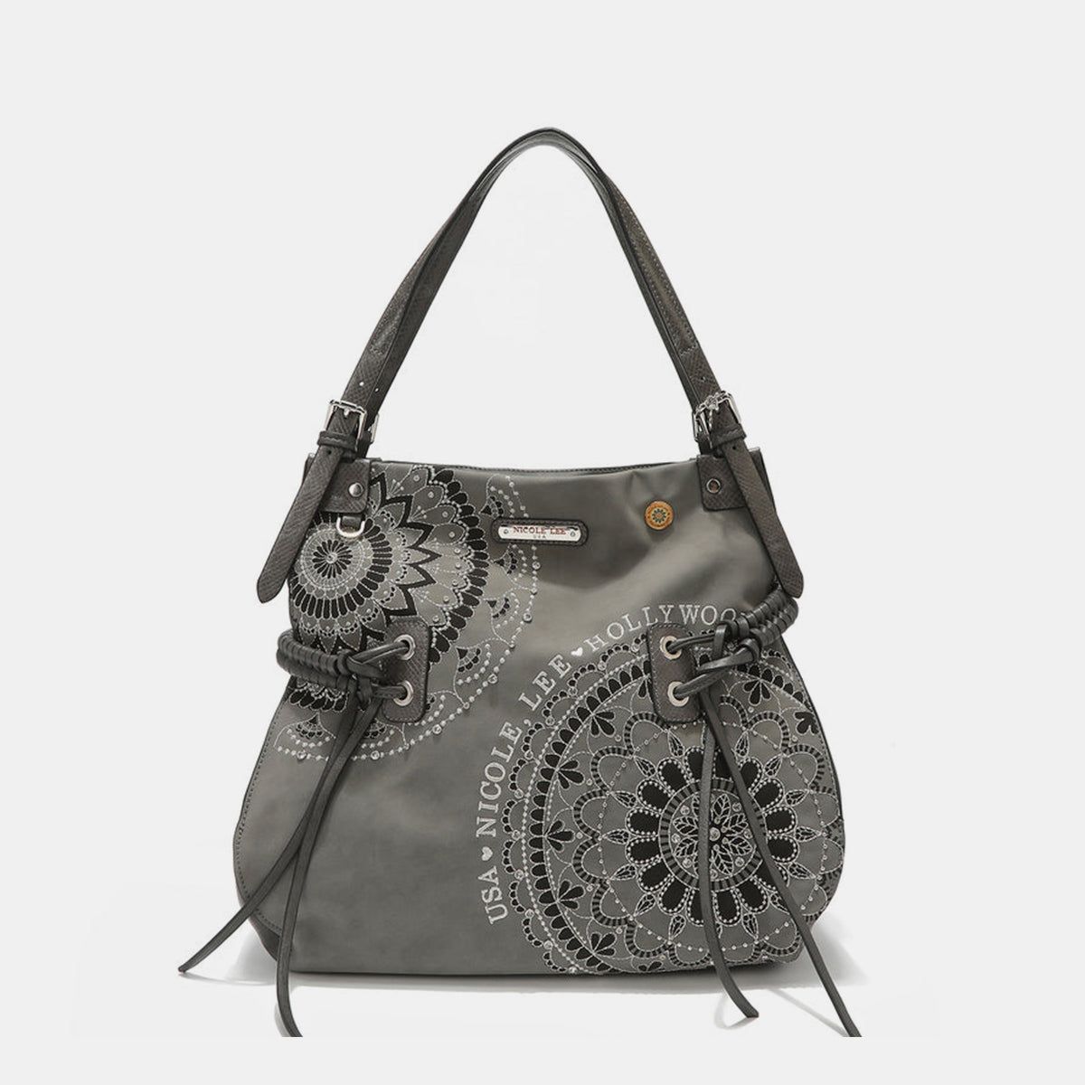 Nicole Lee USA Side Braided Tassel Inlaid Rhinestone Embroidery Hobo Bag us.meeeshop - 