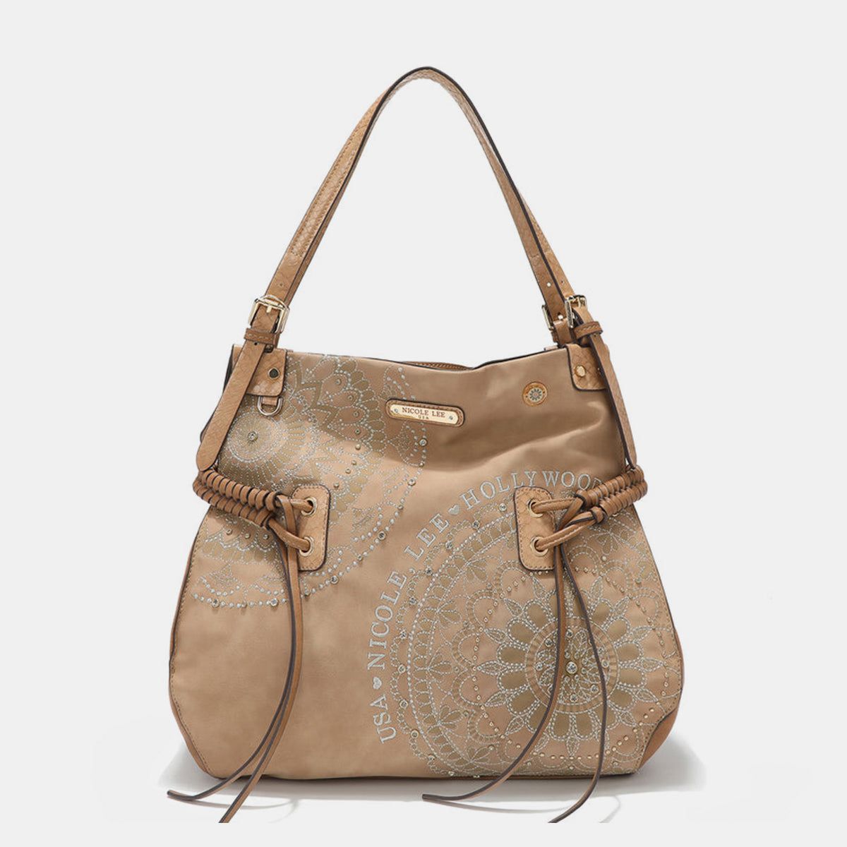 Nicole Lee USA Side Braided Tassel Inlaid Rhinestone Embroidery Hobo Bag us.meeeshop - 