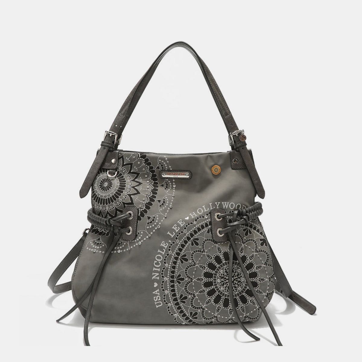 Nicole Lee USA Side Braided Tassel Inlaid Rhinestone Embroidery Hobo Bag us.meeeshop - 