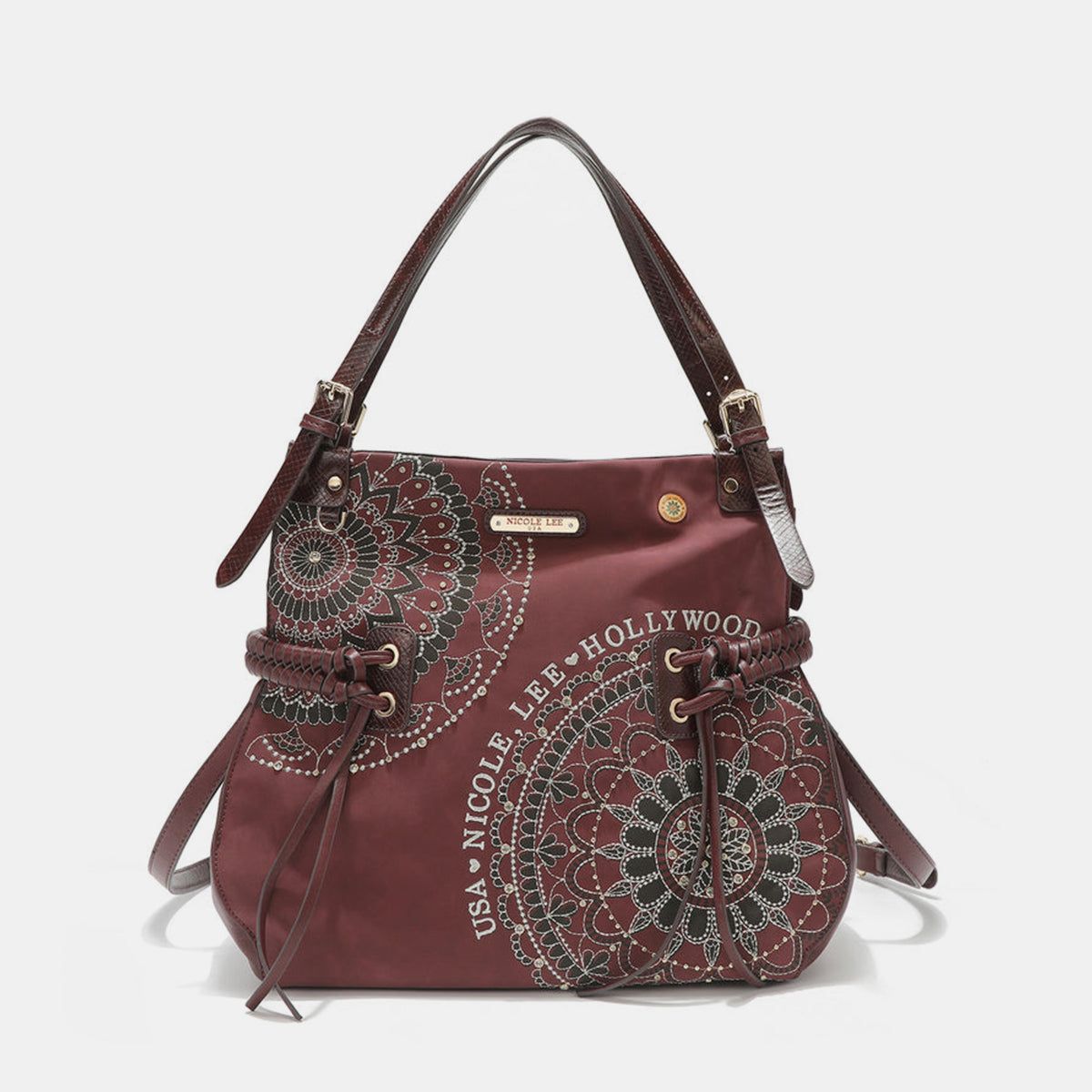 Nicole Lee USA Side Braided Tassel Inlaid Rhinestone Embroidery Hobo Bag us.meeeshop - 