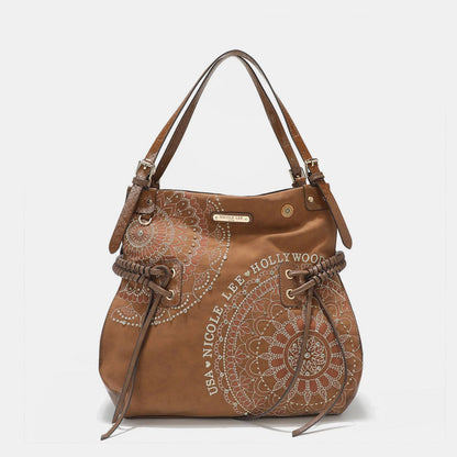 Nicole Lee USA Side Braided Tassel Inlaid Rhinestone Embroidery Hobo Bag us.meeeshop - Handbags