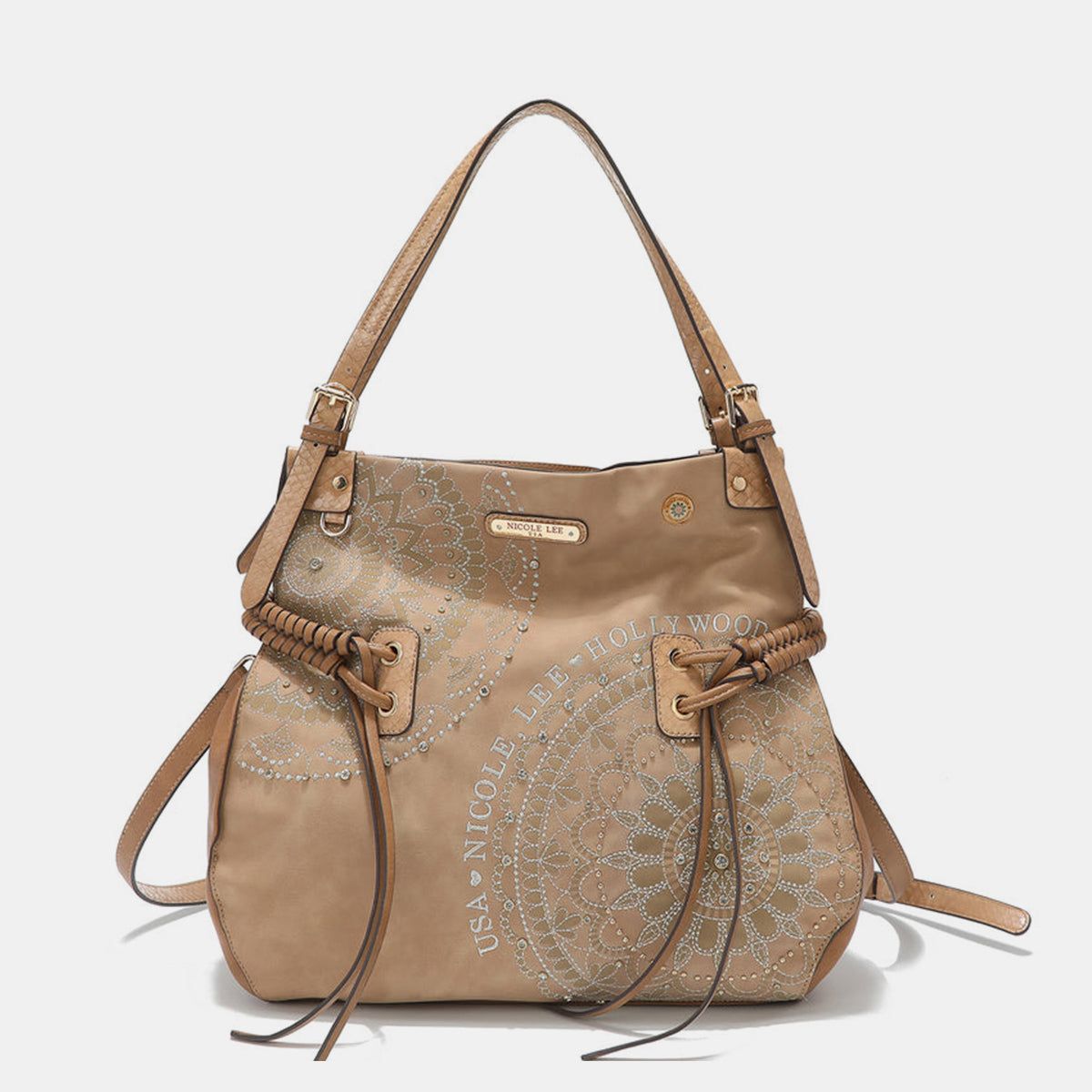 Nicole Lee USA Side Braided Tassel Inlaid Rhinestone Embroidery Hobo Bag us.meeeshop - 