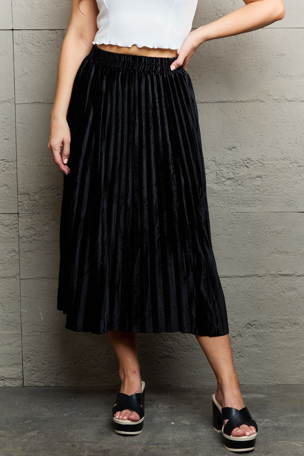 Ninexis | Accordion Pleated Flowy Midi Skirt us.meeeshop - 