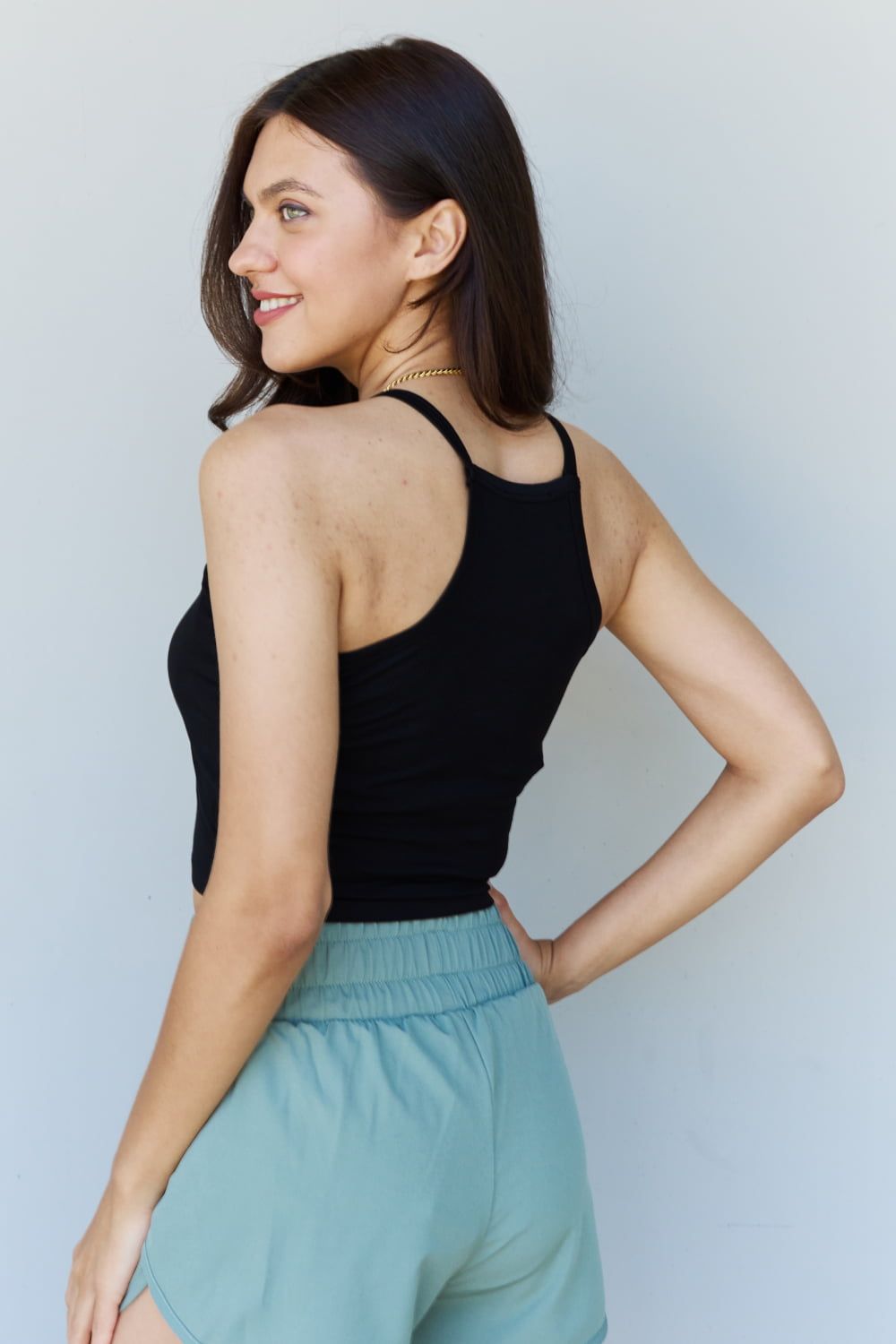 Ninexis Everyday Staple Soft Modal Short Strap Ribbed Tank Top in Black us.meeeshop - 