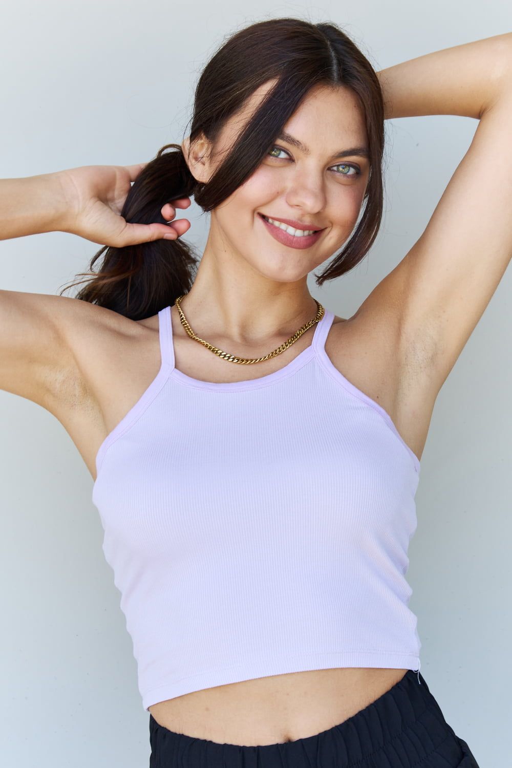 Ninexis Everyday Staple Soft Modal Short Strap Ribbed Tank Top in Lavender us.meeeshop - 