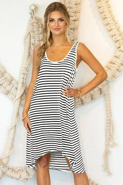 Ninexis | Flowy Soft Striped Hi Low Summer Dress us.meeeshop - 