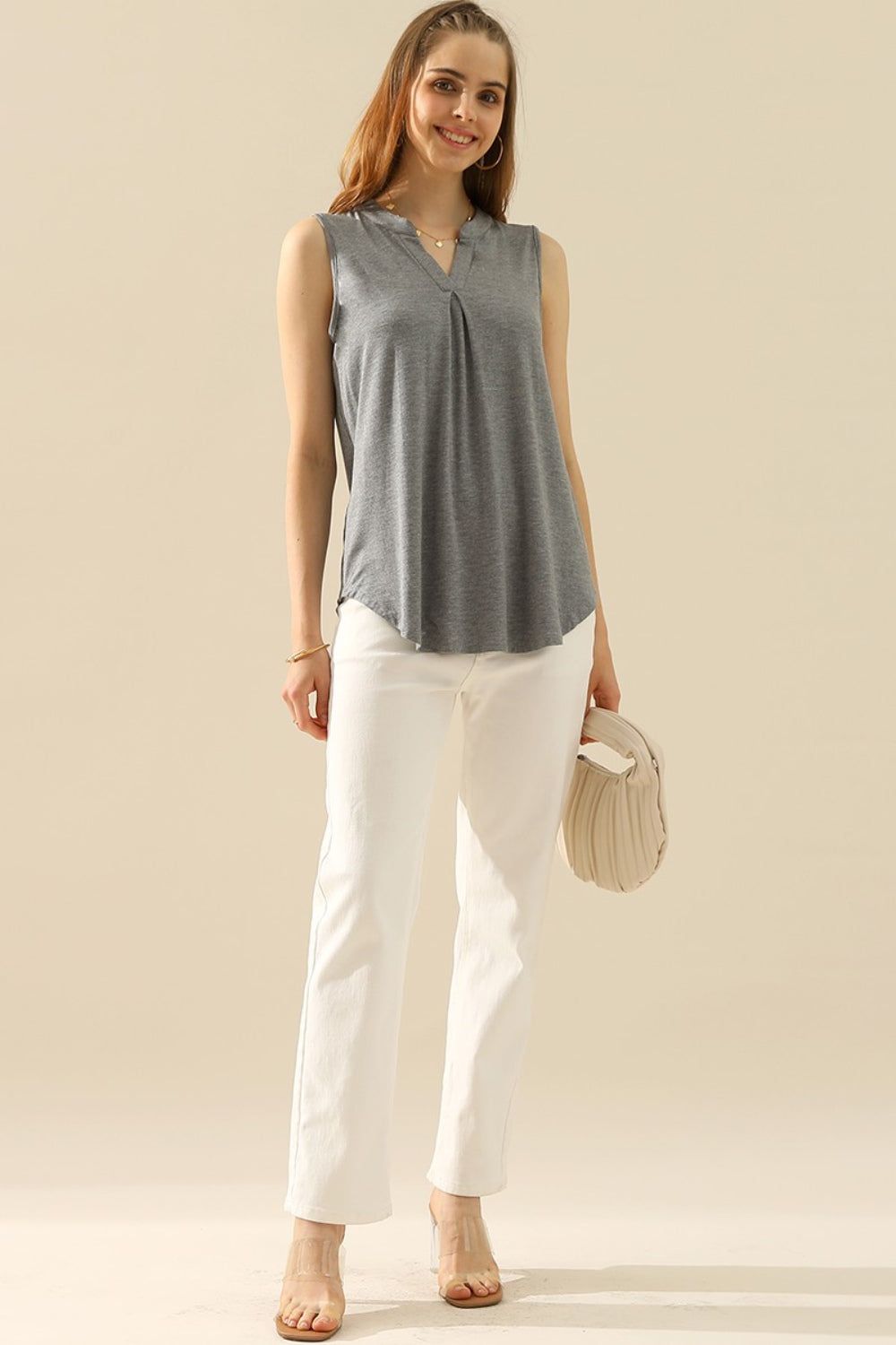 Ninexis Full Size Notched Sleeveless Top us.meeeshop - 