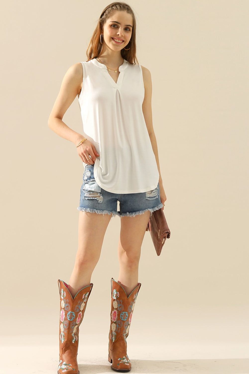 Ninexis Full Size Notched Sleeveless Top us.meeeshop - 