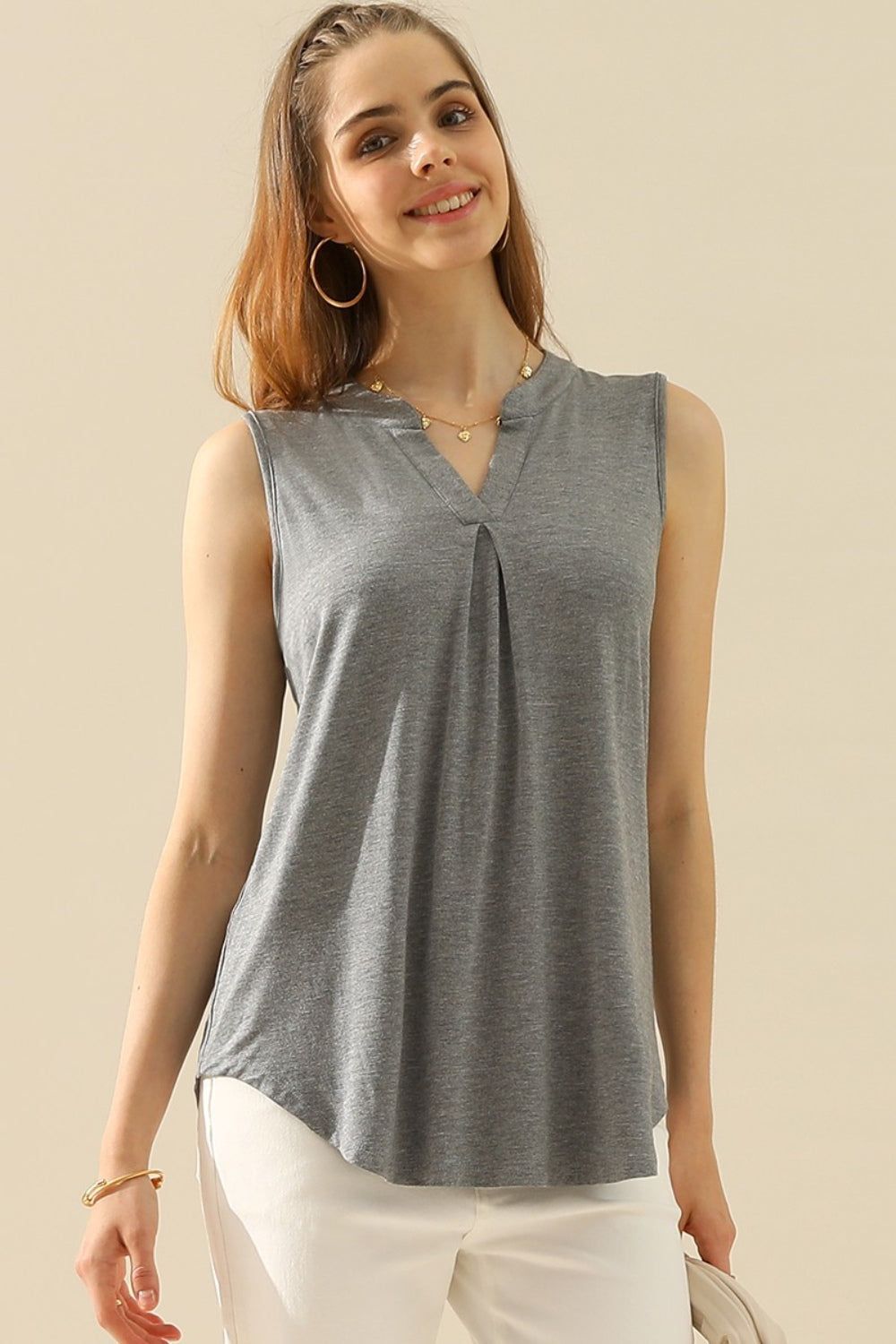 Ninexis Full Size Notched Sleeveless Top us.meeeshop - 