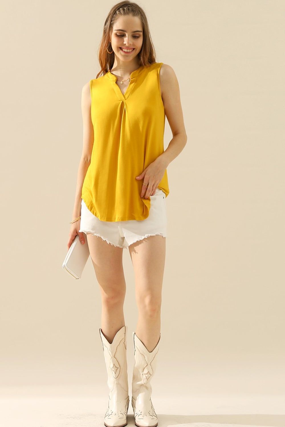 Ninexis Full Size Notched Sleeveless Top us.meeeshop - 