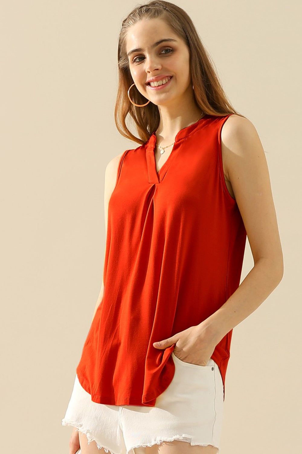 Ninexis Full Size Notched Sleeveless Top us.meeeshop - 