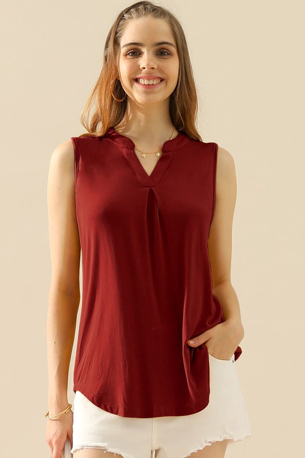 Ninexis Full Size Notched Sleeveless Top us.meeeshop - 