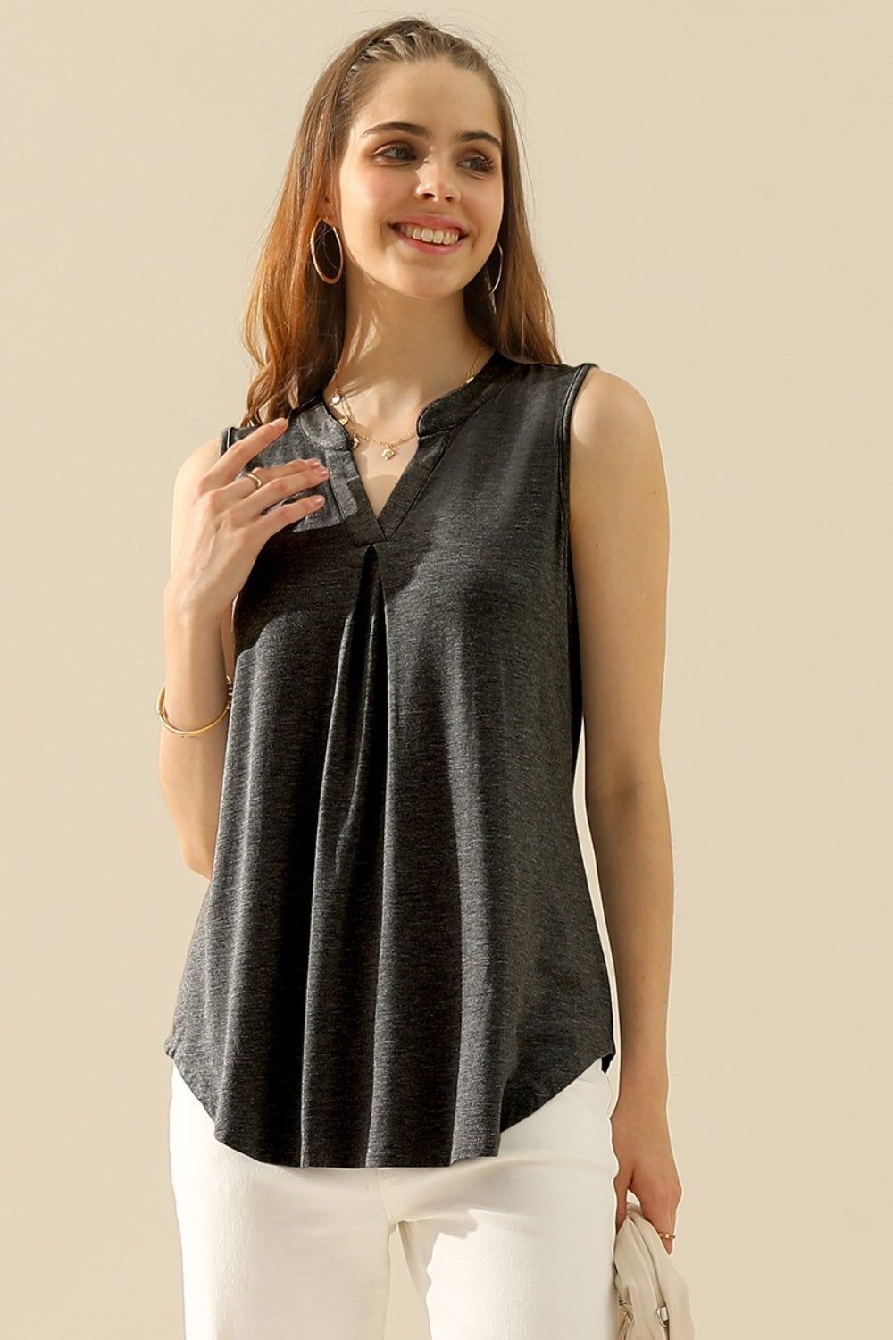 Ninexis Full Size Notched Sleeveless Top us.meeeshop - 