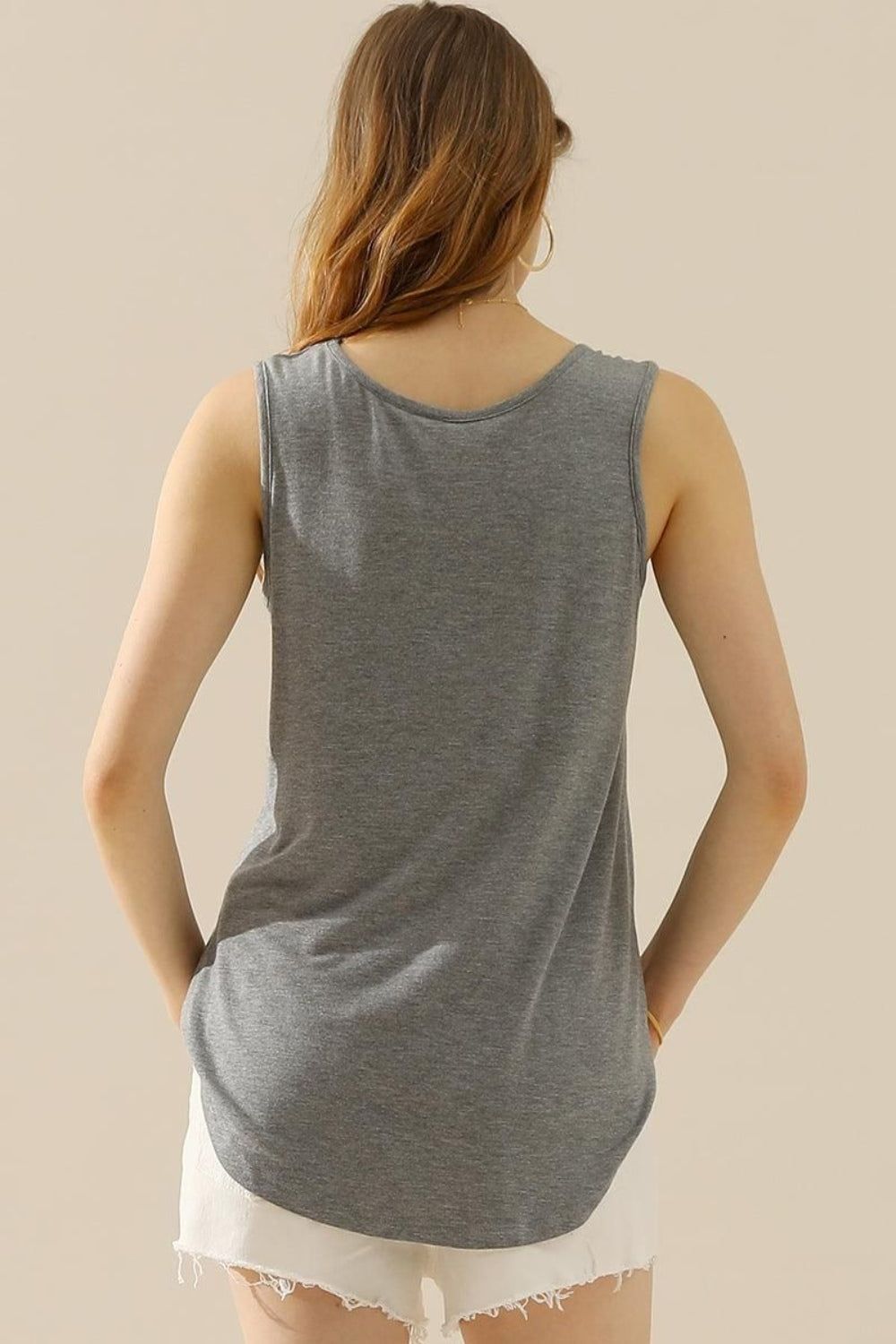 Ninexis Full Size V-Neck Curved Hem Tank us.meeeshop - 