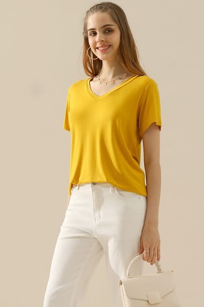 Ninexis Full Size V-Neck Short Sleeve T-Shirt us.meeeshop - 