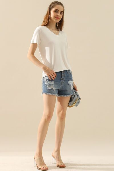 Ninexis Full Size V-Neck Short Sleeve T-Shirt us.meeeshop - 