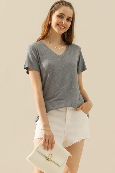 Ninexis Full Size V-Neck Short Sleeve T-Shirt us.meeeshop - 