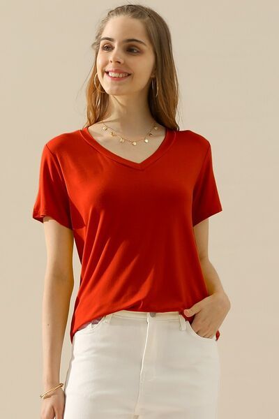 Ninexis Full Size V-Neck Short Sleeve T-Shirt us.meeeshop - 