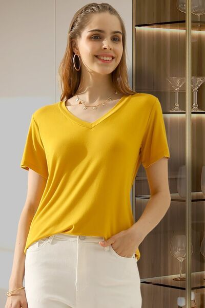 Ninexis Full Size V-Neck Short Sleeve T-Shirt us.meeeshop - 