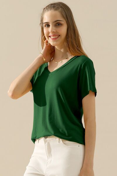 Ninexis Full Size V-Neck Short Sleeve T-Shirt us.meeeshop - 