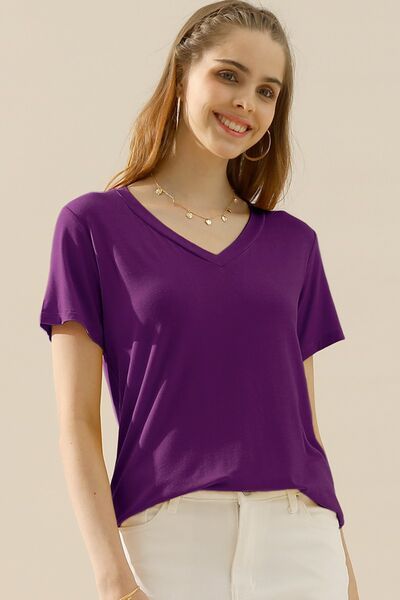 Ninexis Full Size V-Neck Short Sleeve T-Shirt us.meeeshop - 