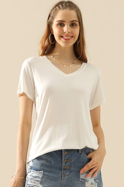 Ninexis Full Size V-Neck Short Sleeve T-Shirt us.meeeshop - 