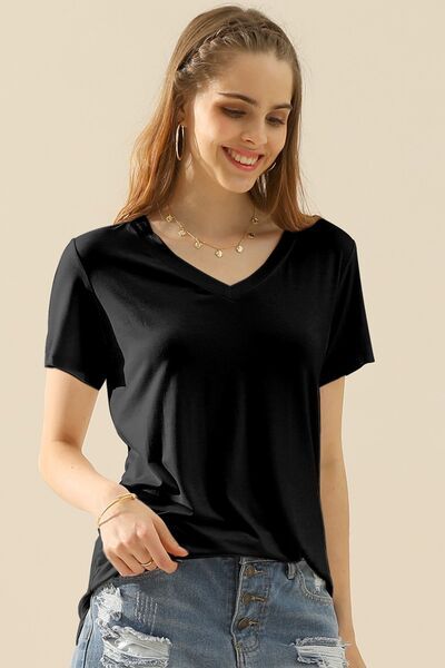 Ninexis Full Size V-Neck Short Sleeve T-Shirt us.meeeshop - 