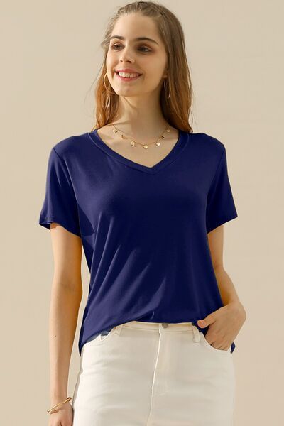 Ninexis Full Size V-Neck Short Sleeve T-Shirt us.meeeshop - 